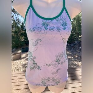 Lululemon Athletica Green and White Floral Tank Top